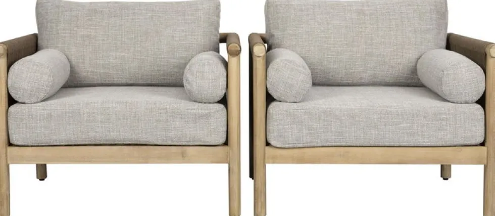 Fauteuil de jardin en bois d'acacia et tissu en polyester gris 84x95x68cm Oasis - Dutchbone