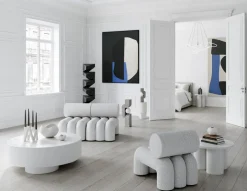 Fauteuil design en tissu bouclé blanc cassé Foku - 101 COPENHAGEN