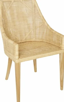 Fauteuil de table en rotin naturel piétement teck Saïgon - KOK