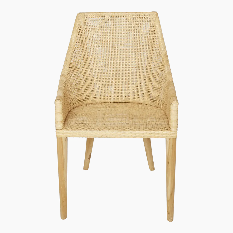 Fauteuil de table en rotin naturel piétement teck Saïgon - KOK