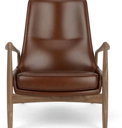 Fauteuil dossier haut en cuir et noyer marron The seal - Audo