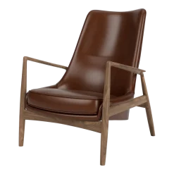 Fauteuil dossier haut en cuir et noyer marron The seal - Audo