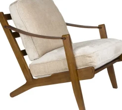Fauteuil en bois de manguier finition noyer et tissu beige Washington - Dutchbone