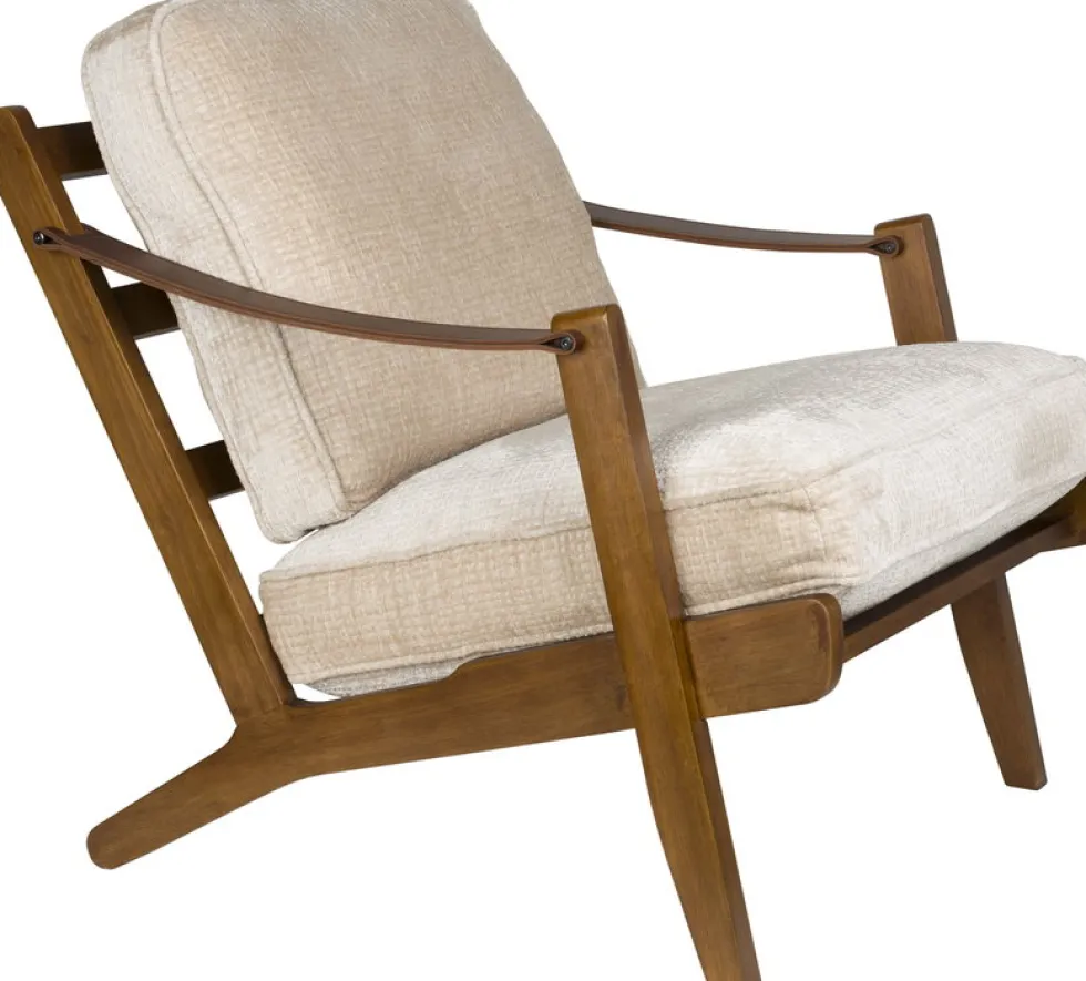 Fauteuil en bois de manguier finition noyer et tissu beige Washington - Dutchbone
