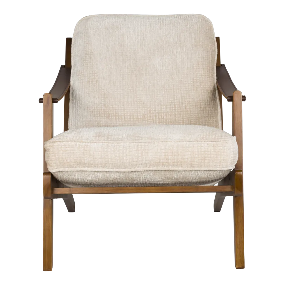 Fauteuil en bois de manguier finition noyer et tissu beige Washington - Dutchbone
