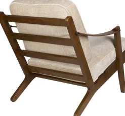 Fauteuil en bois de manguier finition noyer et tissu beige Washington - Dutchbone