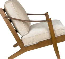 Fauteuil en bois de manguier finition noyer et tissu beige Washington - Dutchbone
