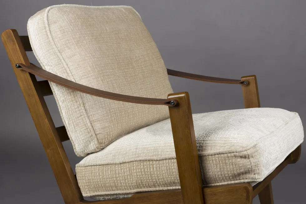 Fauteuil en bois de manguier finition noyer et tissu beige Washington - Dutchbone