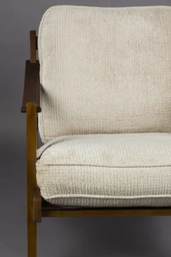 Fauteuil en bois de manguier finition noyer et tissu beige Washington - Dutchbone