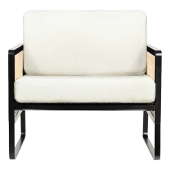 Fauteuil en bois noir et tissu bouclé blanc Cannage - RED Edition