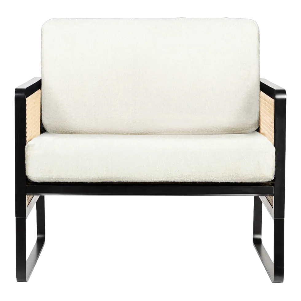 Fauteuil en bois noir et tissu bouclé blanc Cannage - RED Edition