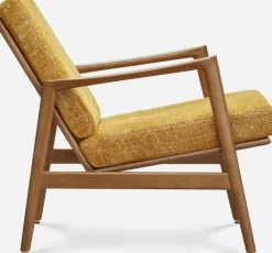 Fauteuil en chêne foncé et assise en tissu marble moutarde Stefan lounge - 366 concept
