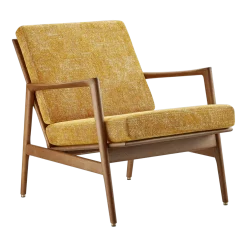 Fauteuil en chêne foncé et assise en tissu marble moutarde Stefan lounge - 366 concept