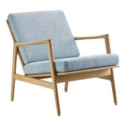Fauteuil en chêne naturel et assise en bouclette bleu Stefan lounge - 366 concept