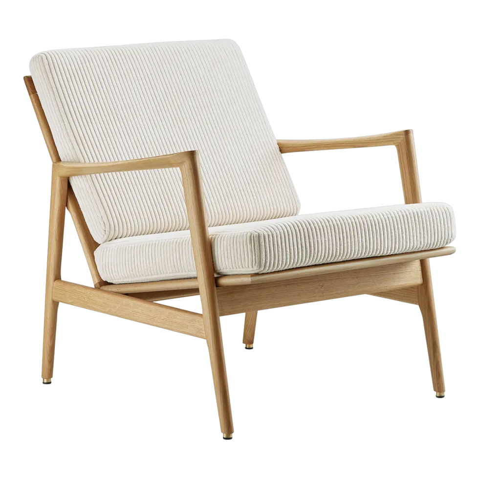 Fauteuil en chêne naturel et assise en velours crème Stefan lounge - 366 concept