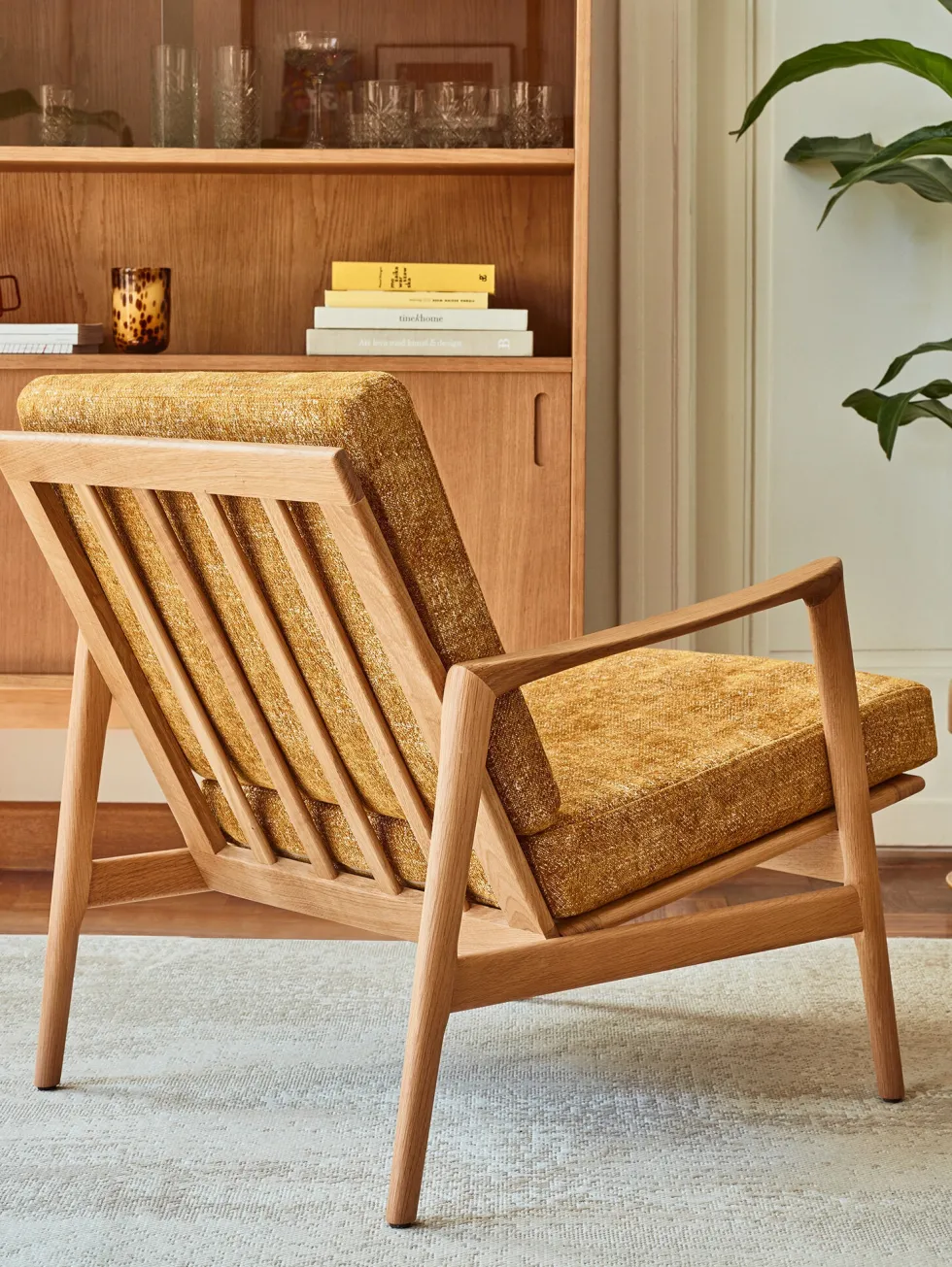 Fauteuil en chêne naturel et assise en velours crème Stefan lounge - 366 concept