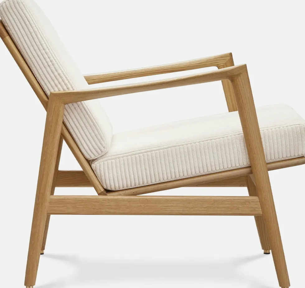 Fauteuil en chêne naturel et assise en velours crème Stefan lounge - 366 concept