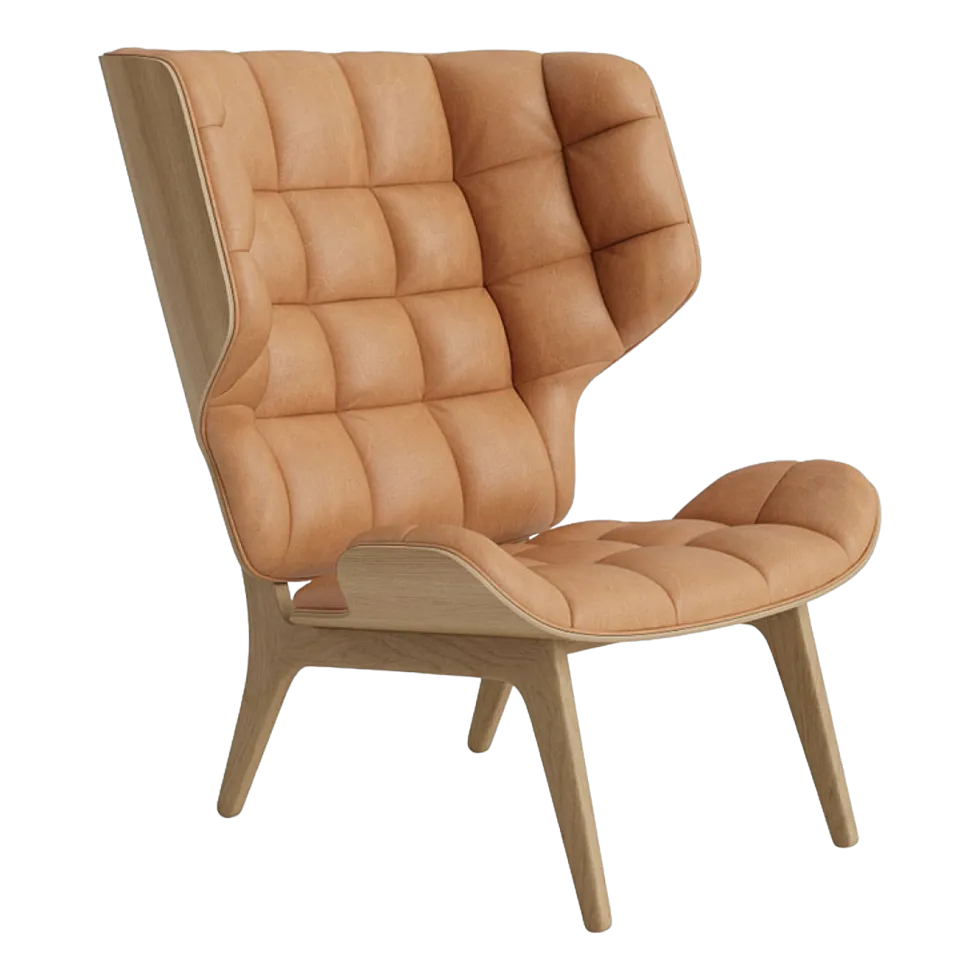 Fauteuil en chêne naturel et rembourrage en cuir camel Mammoth - NORR11