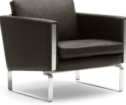 Fauteuil en cuir thor 306 et structure en acier inoxydable 78cm CH101 - Carl Hansen & Søn
