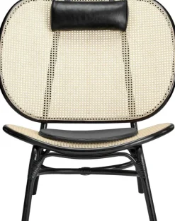 Fauteuil en osier noir et coussins en cuir noir Nomad - NORR11