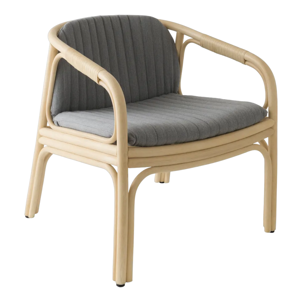 Fauteuil en rotin assise en tissu gris mood 70x61cm Hublot - ORCHID EDITION