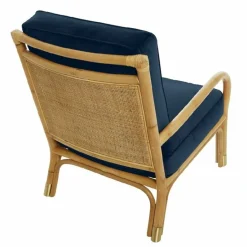 Fauteuil en rotin coussins velours bleu marine Riviera - KOK