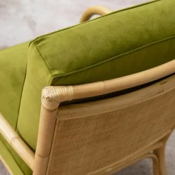 Fauteuil en rotin coussins velours vert Riviera - KOK