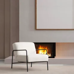 Fauteuil en textile blanc en acier noir 90x70x75cm Bergère - Home Design