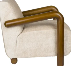 Fauteuil en tissu beige et bois Robinson - Dutchbone