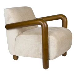 Fauteuil en tissu beige et bois Robinson - Dutchbone