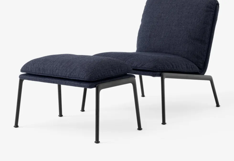 Fauteuil en tissu bleu et aluminium noir Muno LN18 - &tradition
