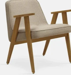 Fauteuil en tissu bouclé crème et chêne foncé 66 x 64 cm Série 366 - 366 Concept