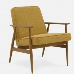 Fauteuil en tissu bouclé moutarde et frêne foncé 70 x 60 cm Fox - 366 Concept