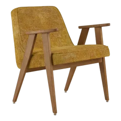 Fauteuil en tissu marbre moutarde et chêne foncé 66 x 64 cm Série 366 - 366 Concept