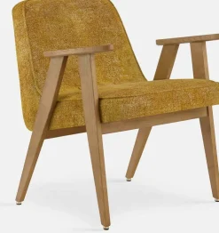 Fauteuil en tissu marbre moutarde et chêne foncé 66 x 64 cm Série 366 - 366 Concept
