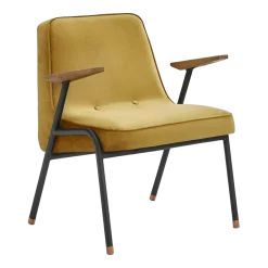 Fauteuil en velours brillant moutarde et métal 66 x 64 cm - 366 Concept