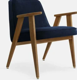 Fauteuil en velours indigo et chêne foncé 66 x 64 cm Série 366 - 366 Concept