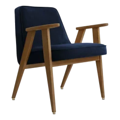 Fauteuil en velours indigo et chêne foncé 66 x 64 cm Série 366 - 366 Concept