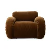 Fauteuil en velours marron caramel et acier beige Arc Lounge Fauteuil - HKLIVING