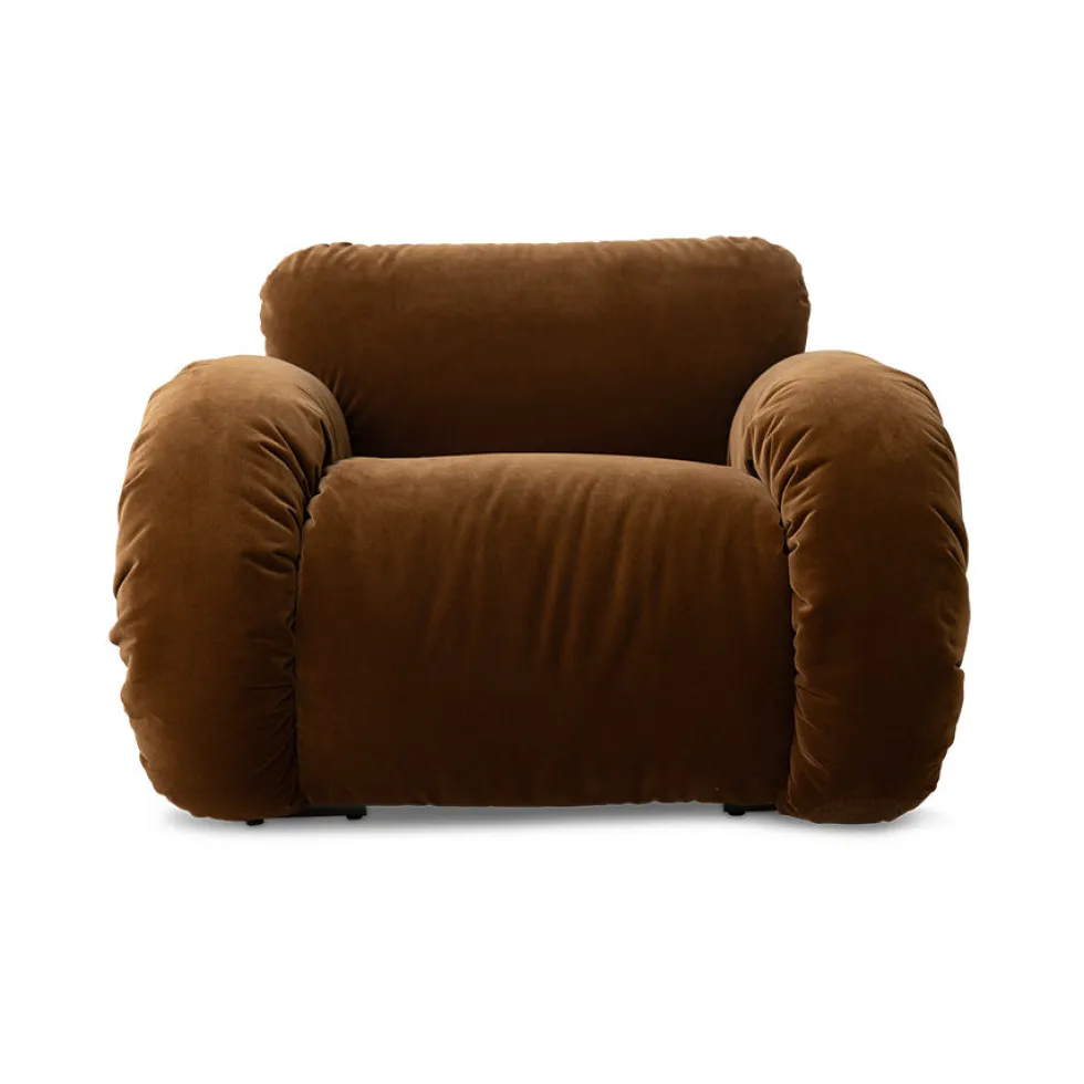 Fauteuil en velours marron caramel et acier beige Arc Lounge Fauteuil - HKLIVING
