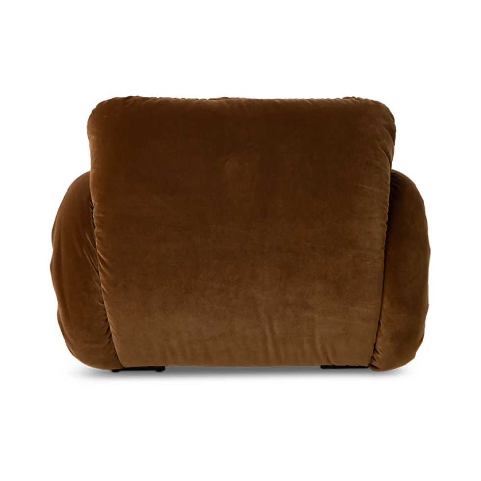 Fauteuil en velours marron caramel et acier beige Arc Lounge Fauteuil - HKLIVING