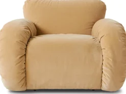 Fauteuil en velours royal crème et structure en frêne Arc Lounge - HKliving