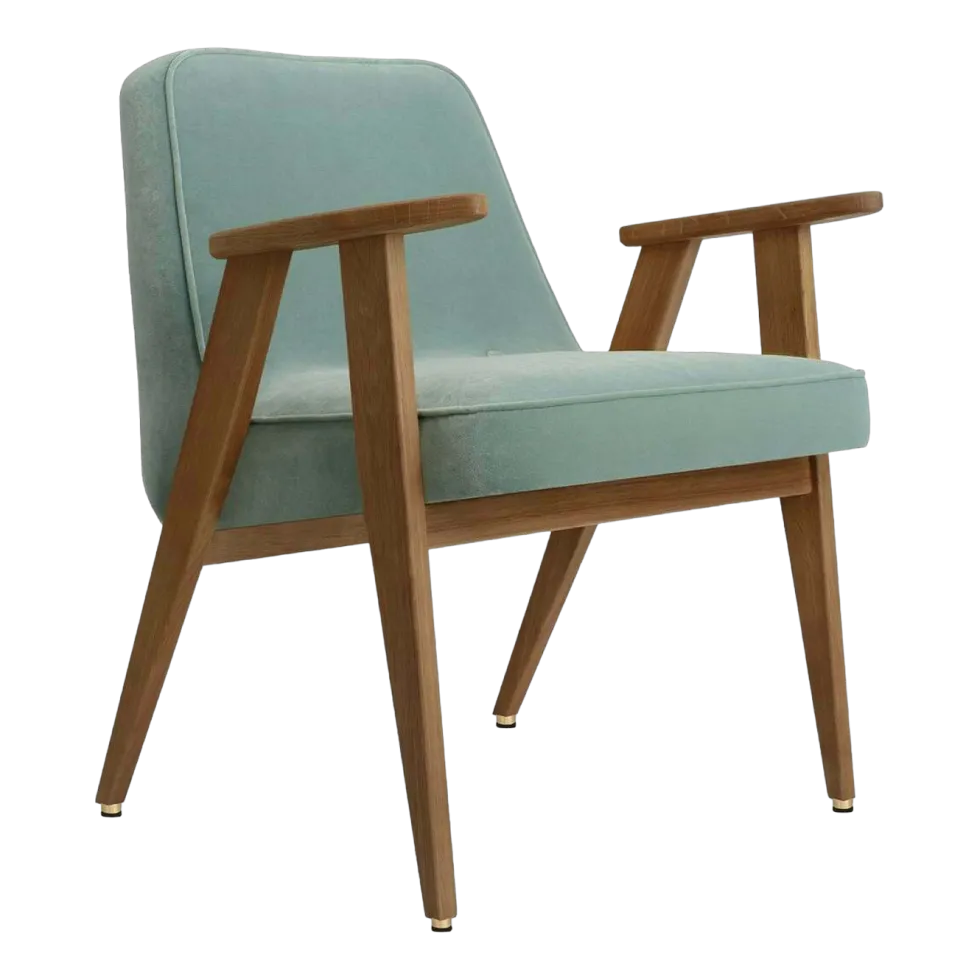 Fauteuil en velours vert menthe et chêne foncé 66 x 64 cm Série 366 - 366 Concept