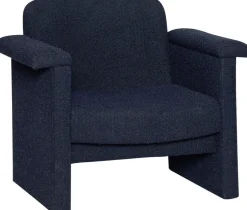 Fauteuil et repose pieds en tissu bouclette bleu foncé Softy - Hübsch