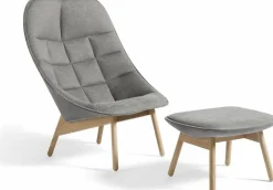 Fauteuil gris foncé matelassé et chêne massif naturel Uchiwa - HAY