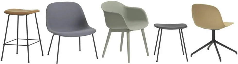 Fauteuil gris piétement en chêne foncé Fiber - Muuto
