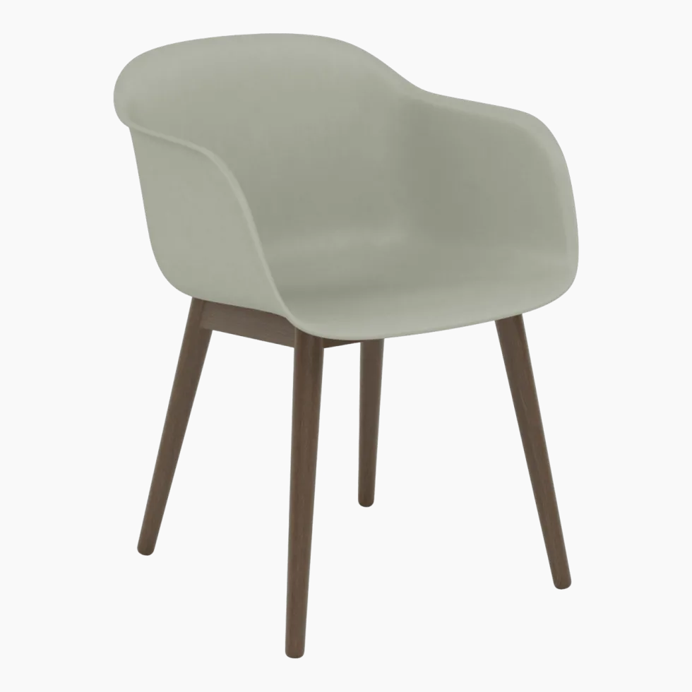Fauteuil gris piétement en chêne foncé Fiber - Muuto