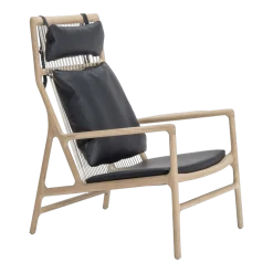 Fauteuil lounge en chêne et cuir noir Dedo - Gazzda