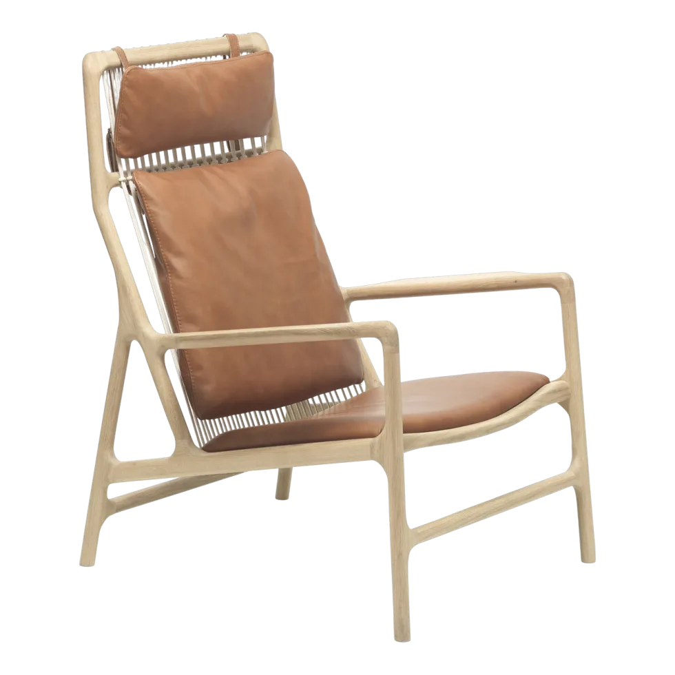 Fauteuil lounge en chêne et cuir whisky Dedo - Gazzda