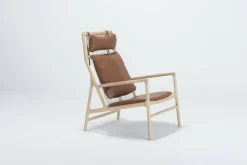 Fauteuil lounge en chêne et cuir whisky Dedo - Gazzda